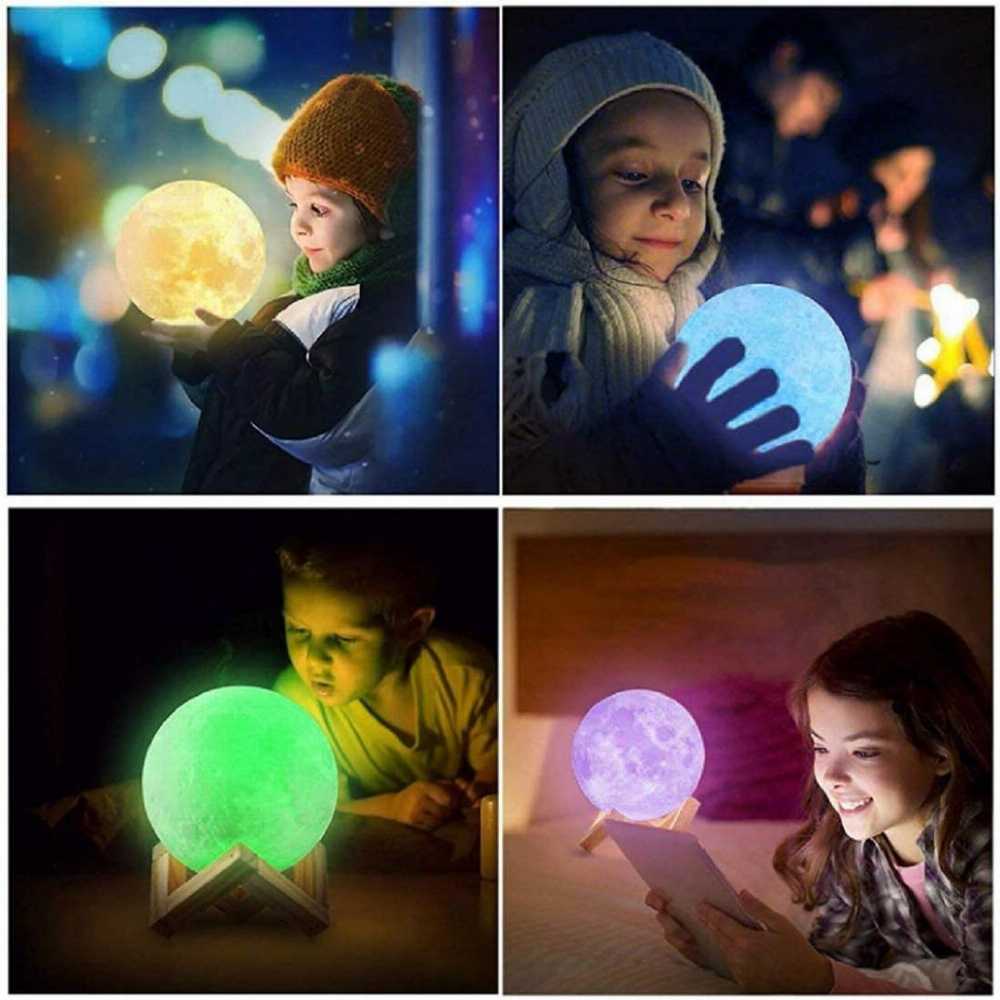 3D Moon Lamp 3 Colours 15 cm Changeable Sensor for Bedroom Touch Moonlight Lamp with Stand USB for Bedside
